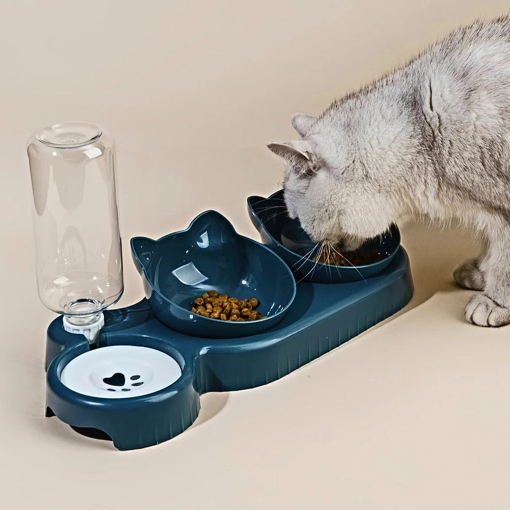 3-in-1 Ergonomic Tilted Pet Feeding Station with Gravity Waterer