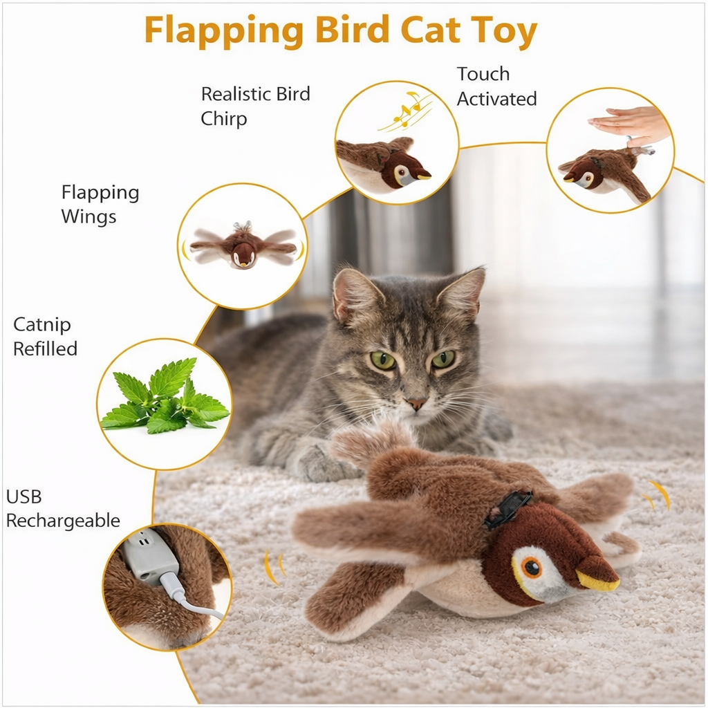 Interactive Motion-Activated Flapping Bird Cat Toy