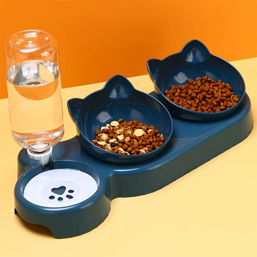 3-in-1 Ergonomic Tilted Pet Feeding Station with Gravity Waterer
