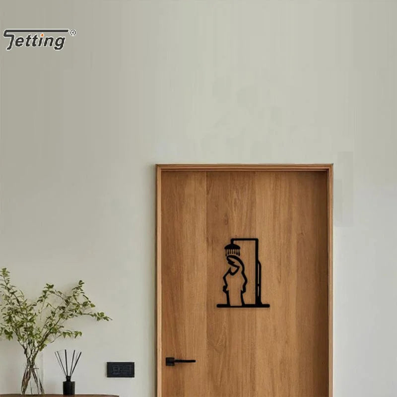 Minimalist Zen Shower Line Art – Modern Metal Bathroom Decor & Door Topper