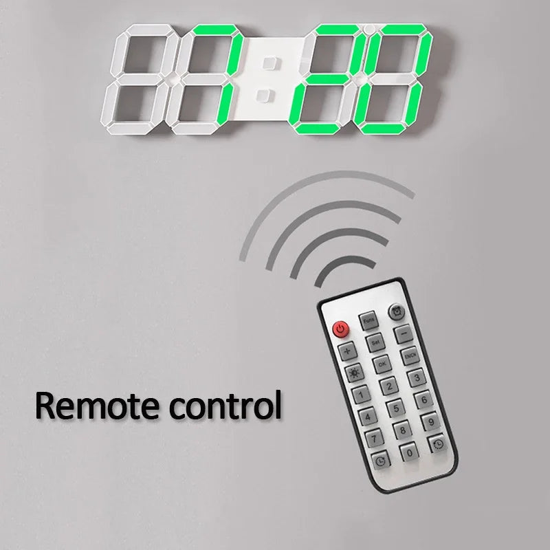 Minimalist 3D Digital LED Wall Clock – Remote Control & Auto-Dimming