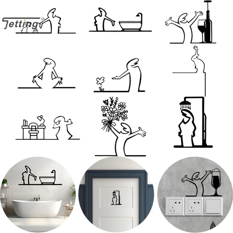 Minimalist Zen Shower Line Art – Modern Metal Bathroom Decor & Door Topper