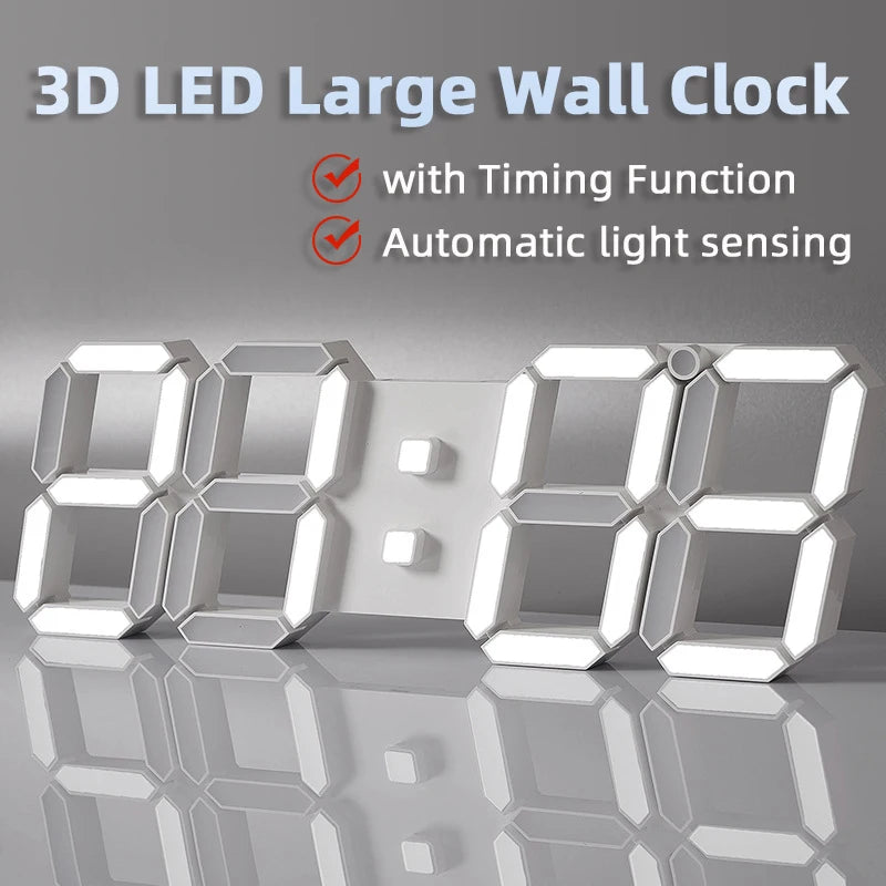 Minimalist 3D Digital LED Wall Clock – Remote Control & Auto-Dimming