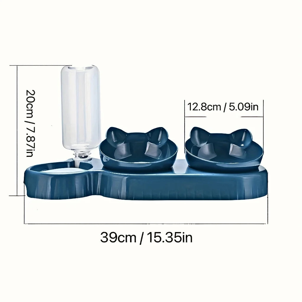 3-in-1 Ergonomic Tilted Pet Feeding Station with Gravity Waterer